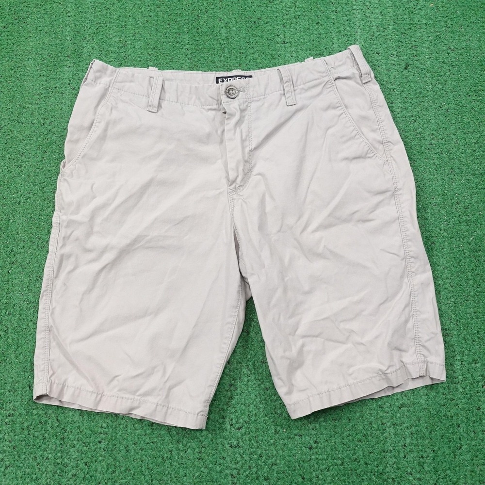 Express Shorts Mens 32 Waist Light Gray Casual Chino 100% Cotton Classic Summer